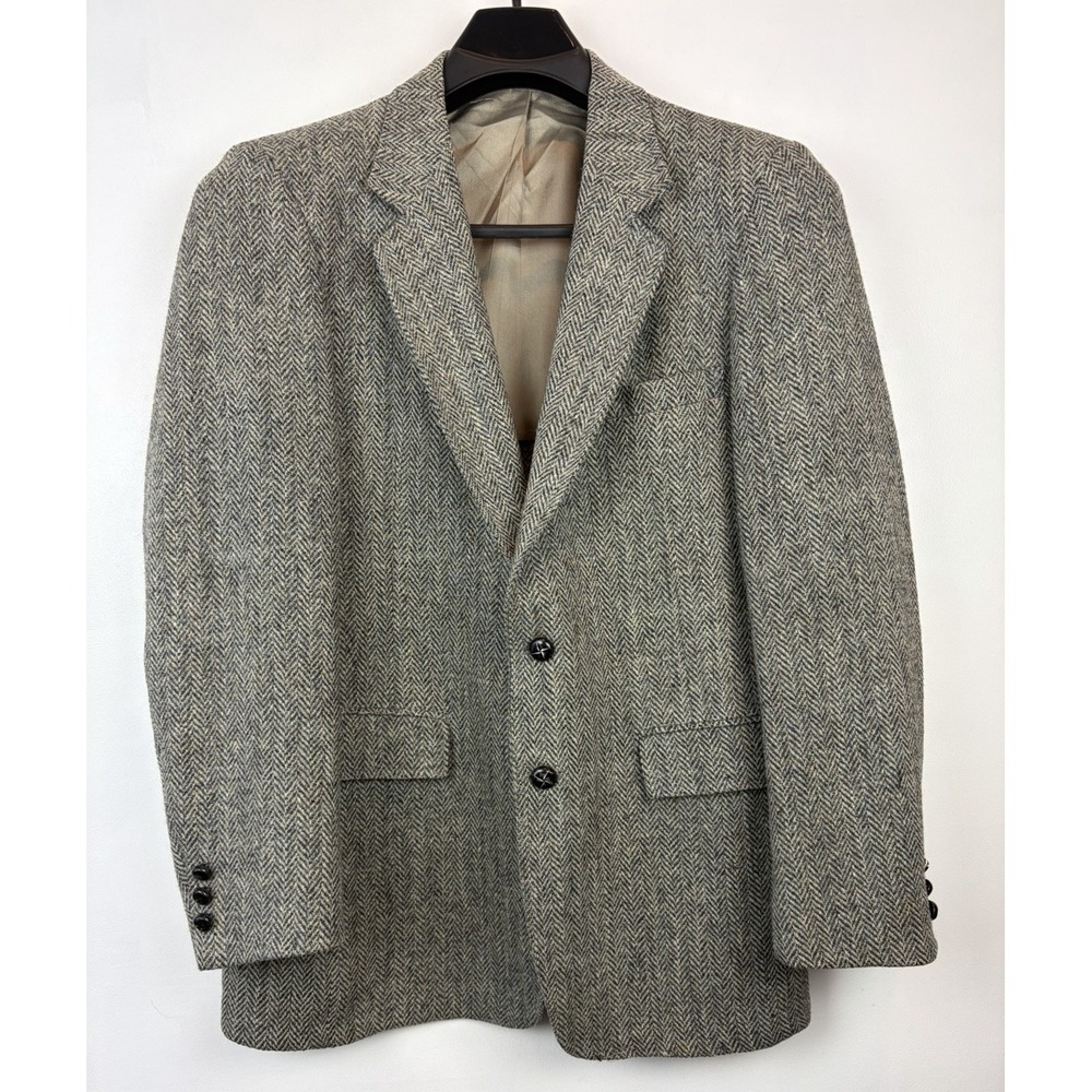 Vintage Harris Tweed Blazer Mens 40 Herringbone Sport Coat Jacket Scotland Read